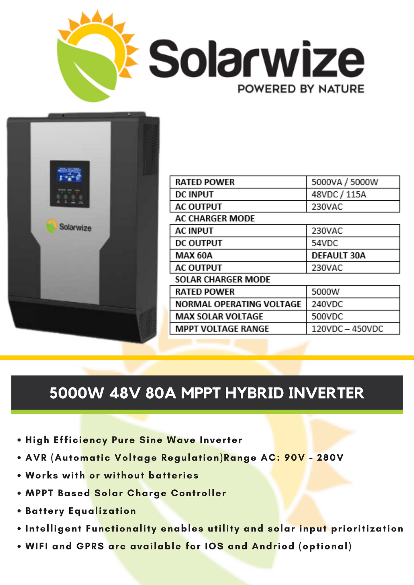 Solarwize 5000W Hybrid Inverter